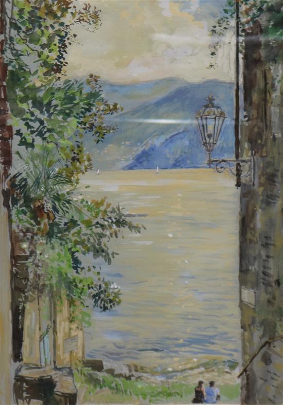 John Linfield, watercolour, Lake Como, Little Bay, Farenna, 34 x 24cm and sundry pictures